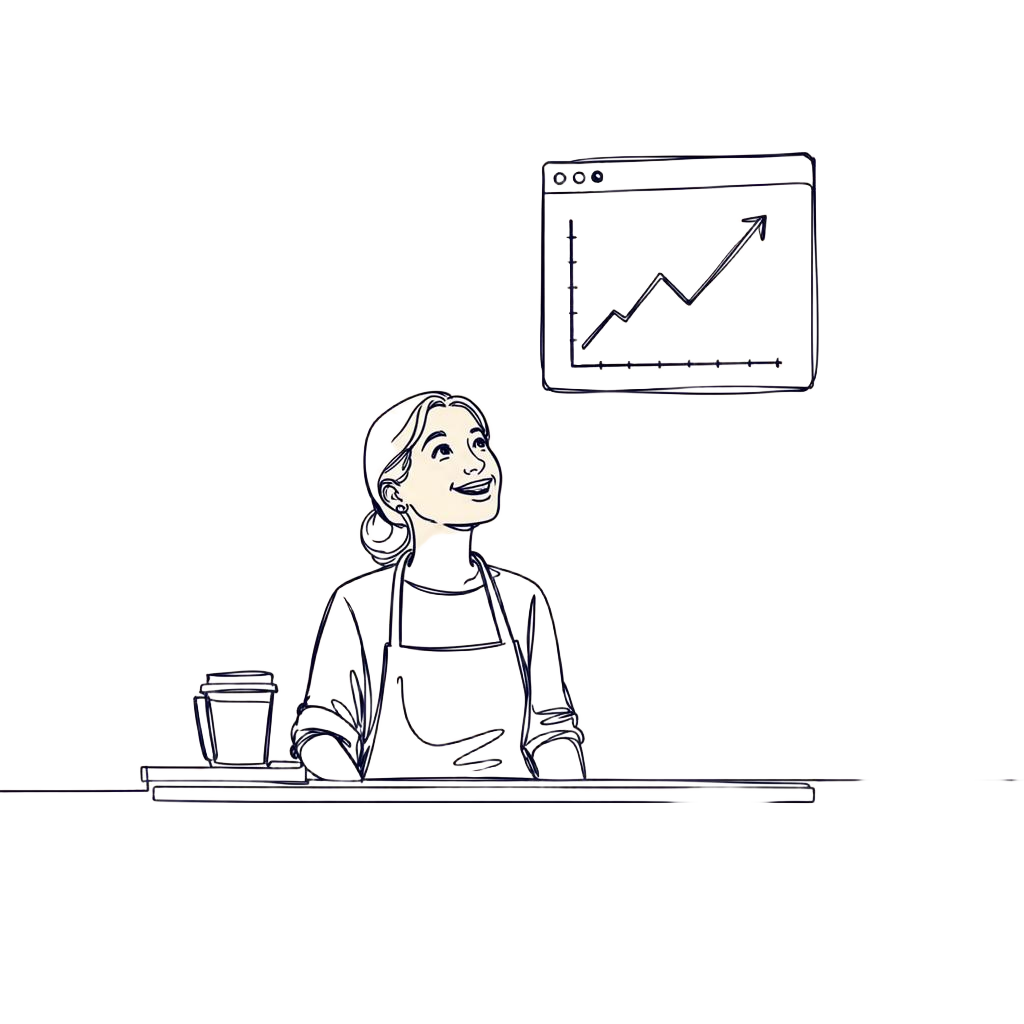 Hand-drawn illustration of a CPA at a desk with growth charts